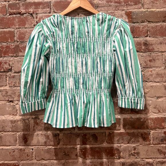 GANNI Green Striped V-Neck Fitted Blouse Size 36 - Picture 11 of 11